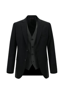 Siyah Slim Fit Dar Kesim Kombinli Yelekli Takım Elbise