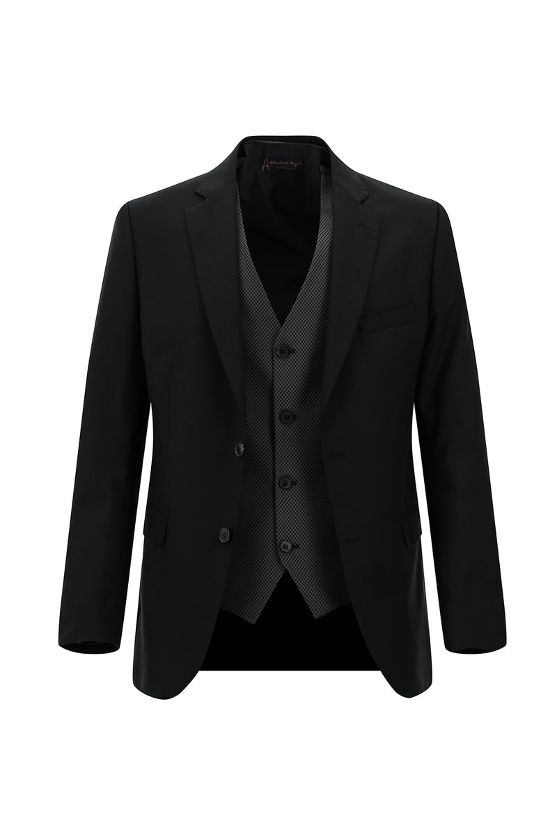 Siyah Regular Fit Kombinli Yelekli Takım Elbise