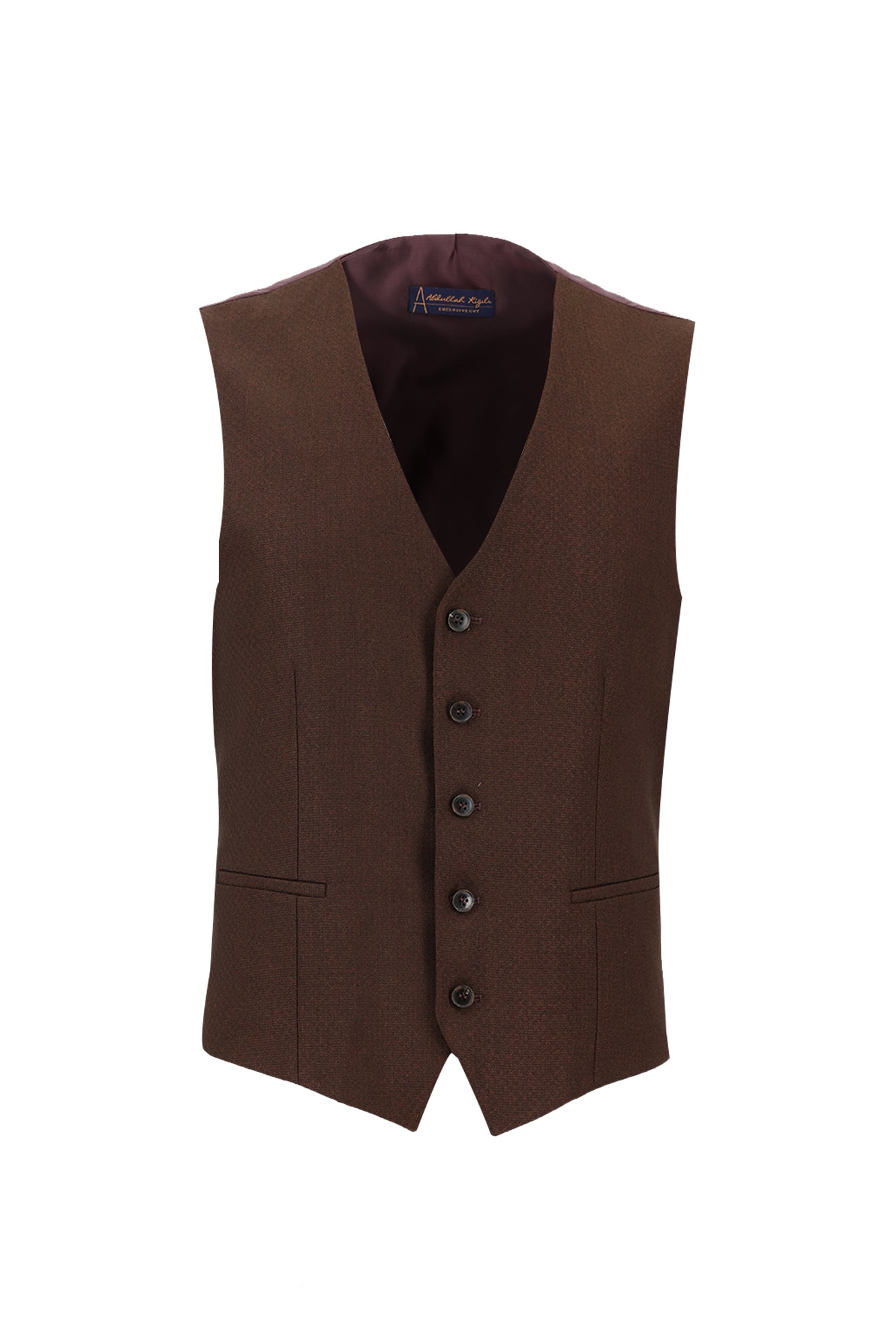 Orta Kahve 7 Drop Slim Fit Dar Kesim Kombinli Yelekli Ekose Tak?m Elbise-Abdullah Ki??l?