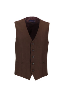 Orta Kahve 7 Drop Slim Fit Dar Kesim Kombinli Yelekli Ekose Tak?m Elbise-Abdullah Ki??l?