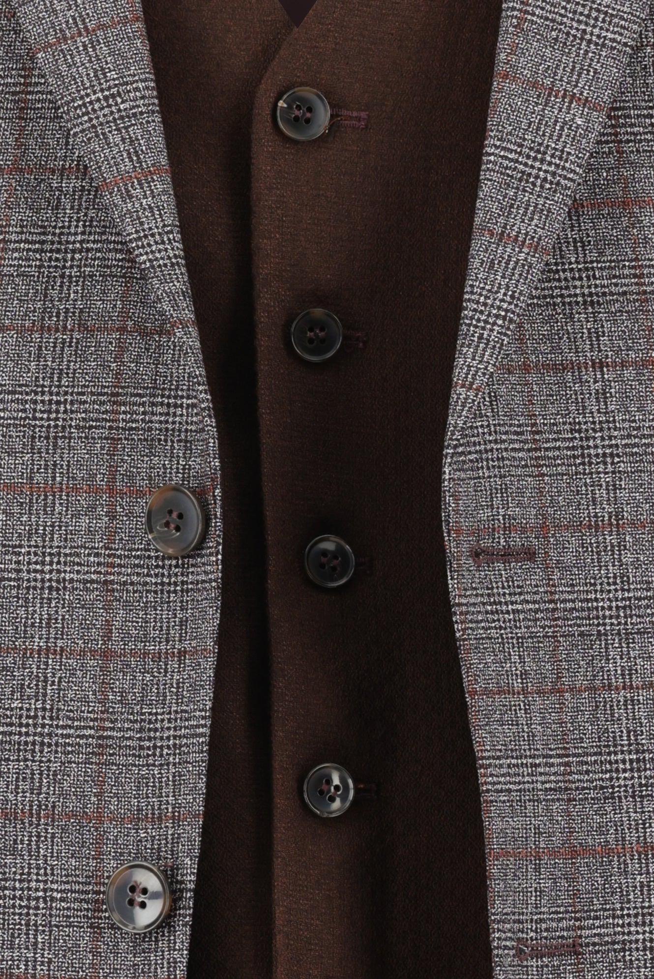 Orta Kahve 7 Drop Slim Fit Dar Kesim Kombinli Yelekli Ekose Tak?m Elbise-Abdullah Ki??l?