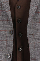 Orta Kahve 7 Drop Slim Fit Dar Kesim Kombinli Yelekli Ekose Tak?m Elbise-Abdullah Ki??l?