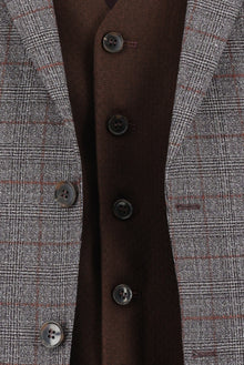 Orta Kahve 7 Drop Slim Fit Dar Kesim Kombinli Yelekli Ekose Tak?m Elbise-Abdullah Ki??l?