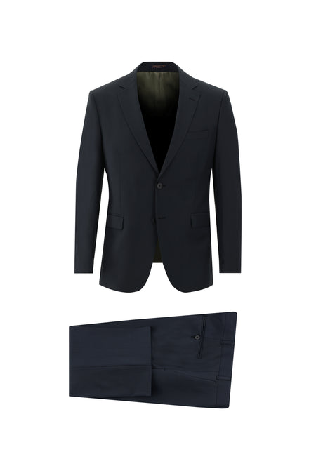 Siyah Slim Fit Dar Kesim Yünlü Klasik Takım Elbise