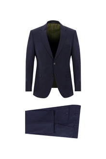 Orta Lacivert Slim Fit Dar Kesim Yünlü Klasik Takım Elbise