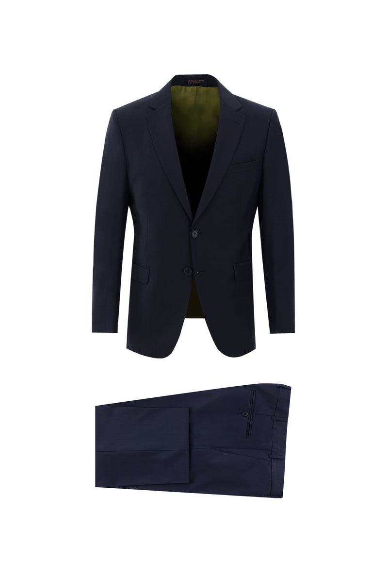 Koyu Lacivert Slim Fit Dar Kesim Yünlü Klasik Takım Elbise