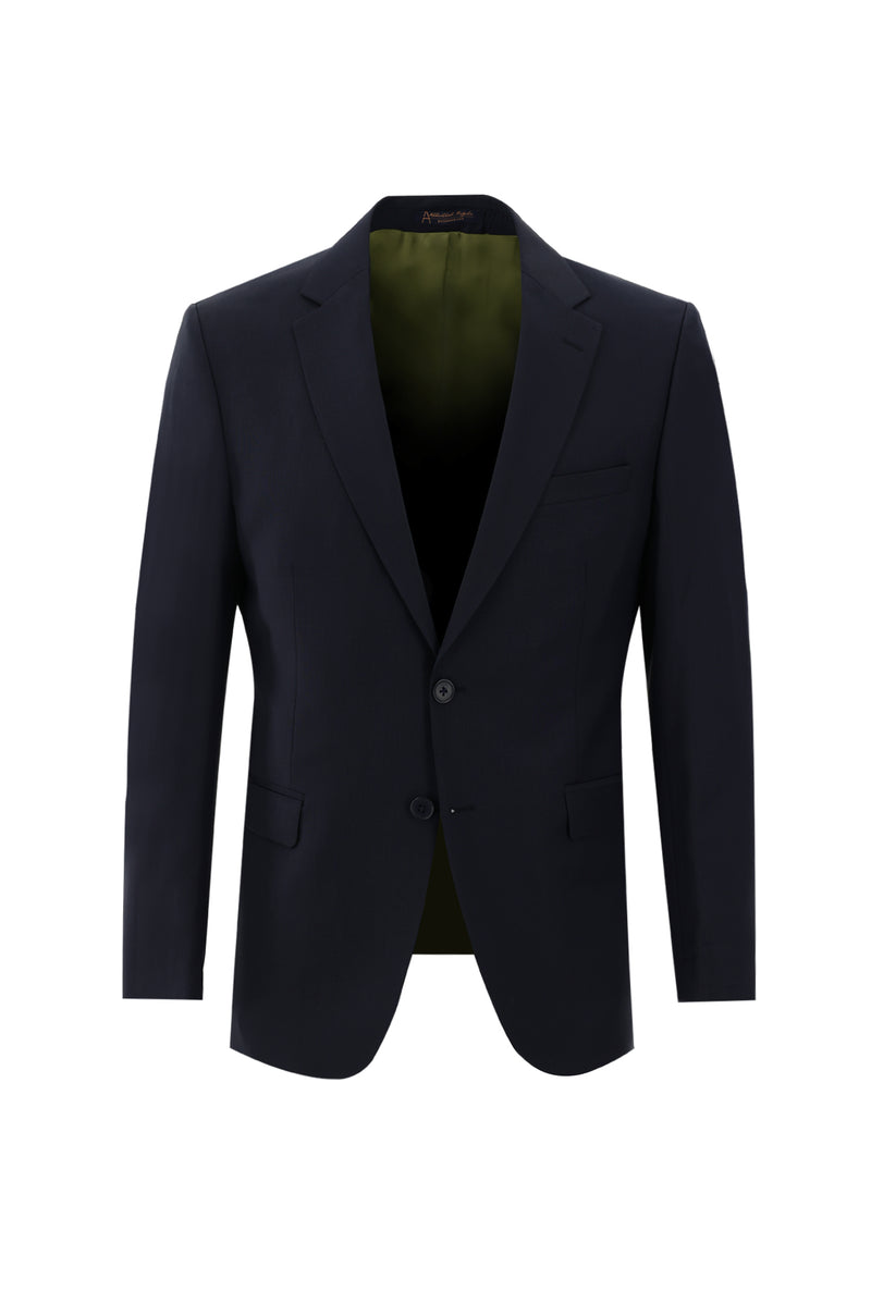 Koyu Lacivert Slim Fit Dar Kesim Yünlü Klasik Takım Elbise