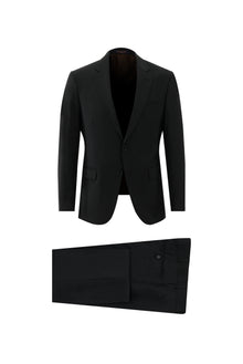 Siyah Slim Fit Dar Kesim Yünlü Klasik Takım Elbise