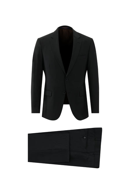 Siyah Slim Fit Dar Kesim Yünlü Klasik Takım Elbise
