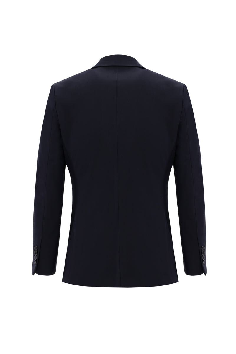 Koyu Lacivert Slim Fit Dar Kesim Yünlü Takım Elbise