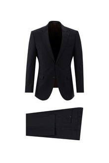 Siyah Lacivert Slim Fit Dar Kesim Yünlü Takım Elbise