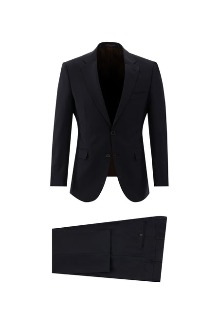 Siyah Lacivert Slim Fit Dar Kesim Yünlü Takım Elbise