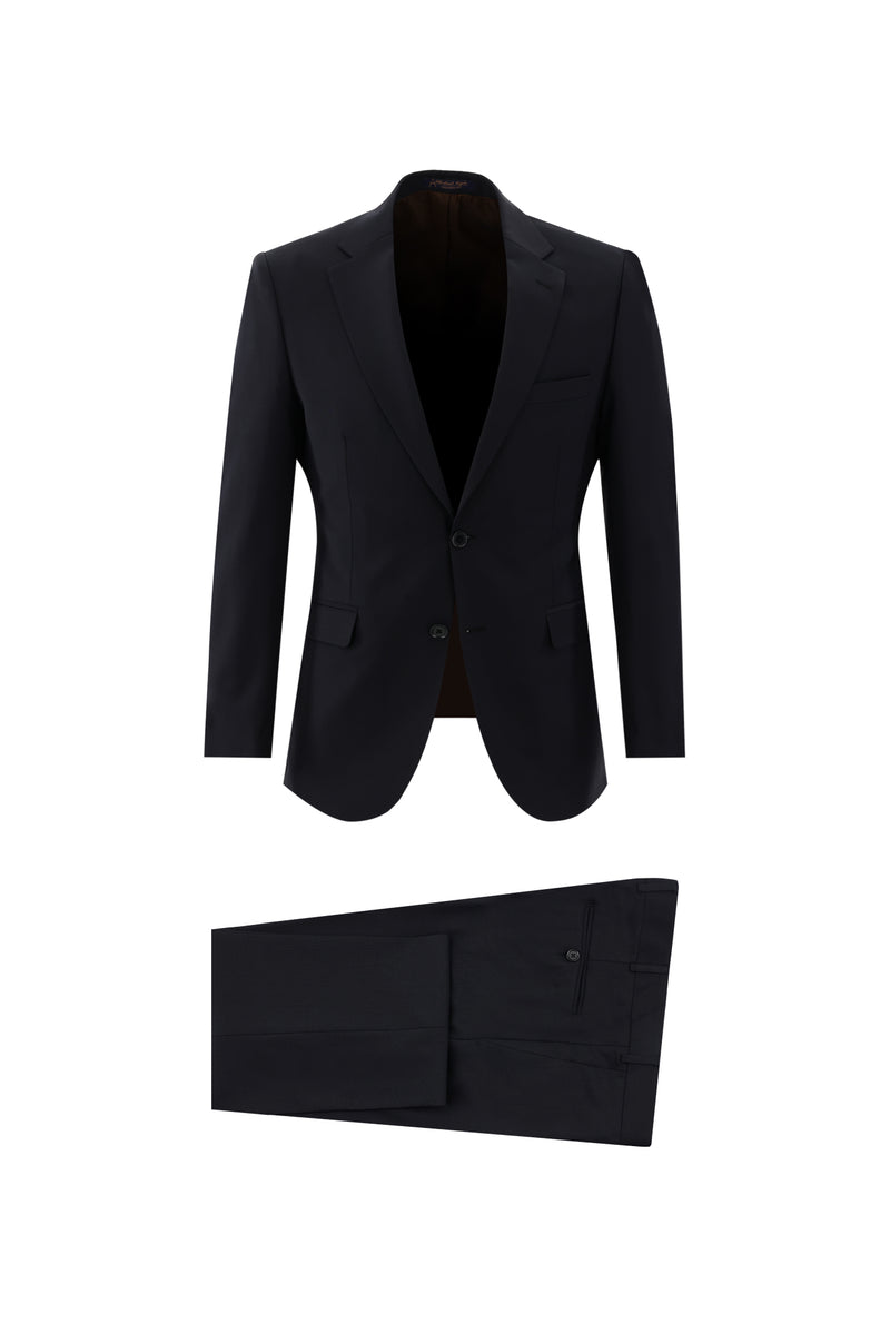 Siyah Lacivert Slim Fit Dar Kesim Yünlü Takım Elbise