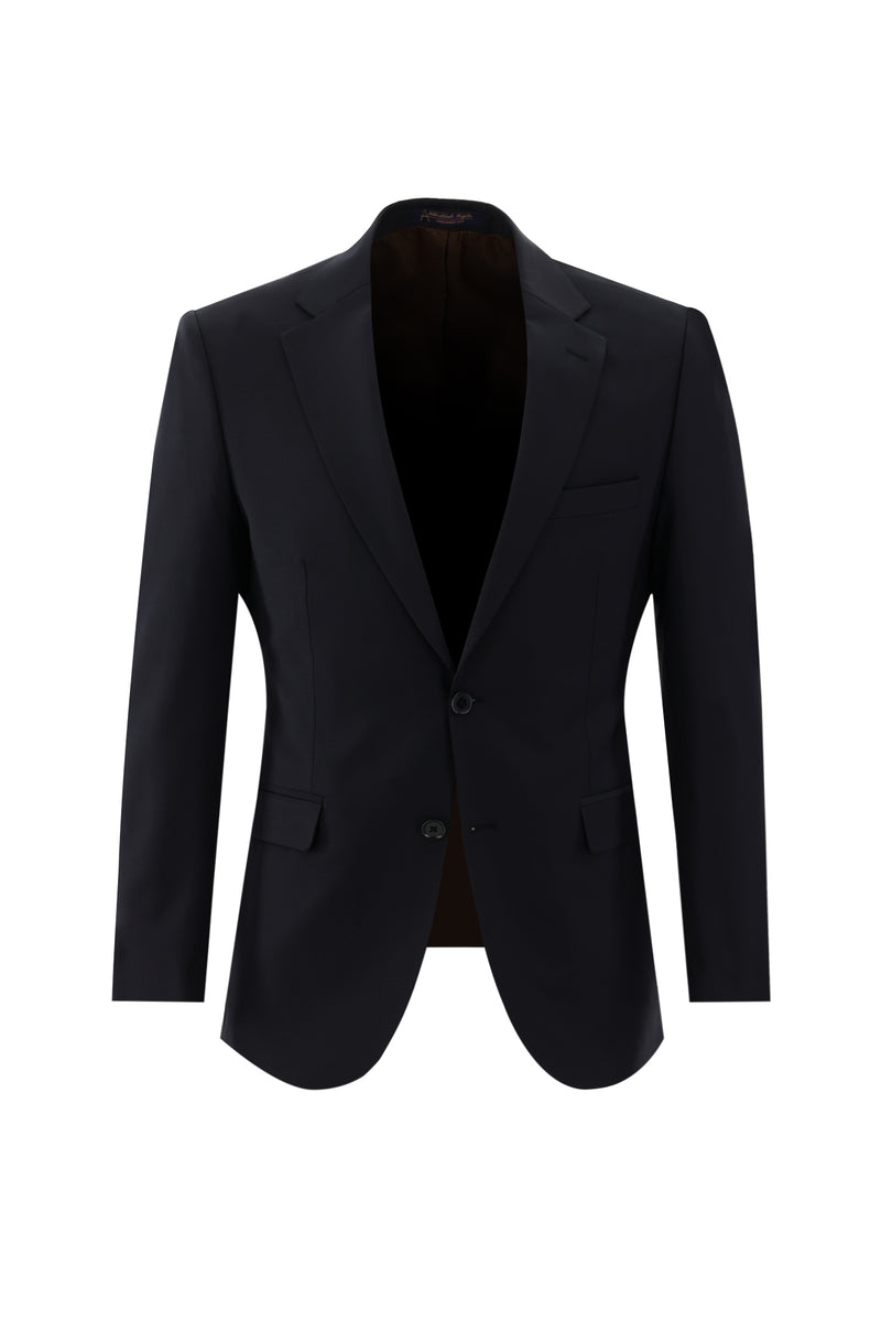 Siyah Lacivert Slim Fit Dar Kesim Yünlü Takım Elbise