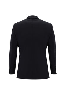 Siyah Lacivert Slim Fit Dar Kesim Yünlü Takım Elbise