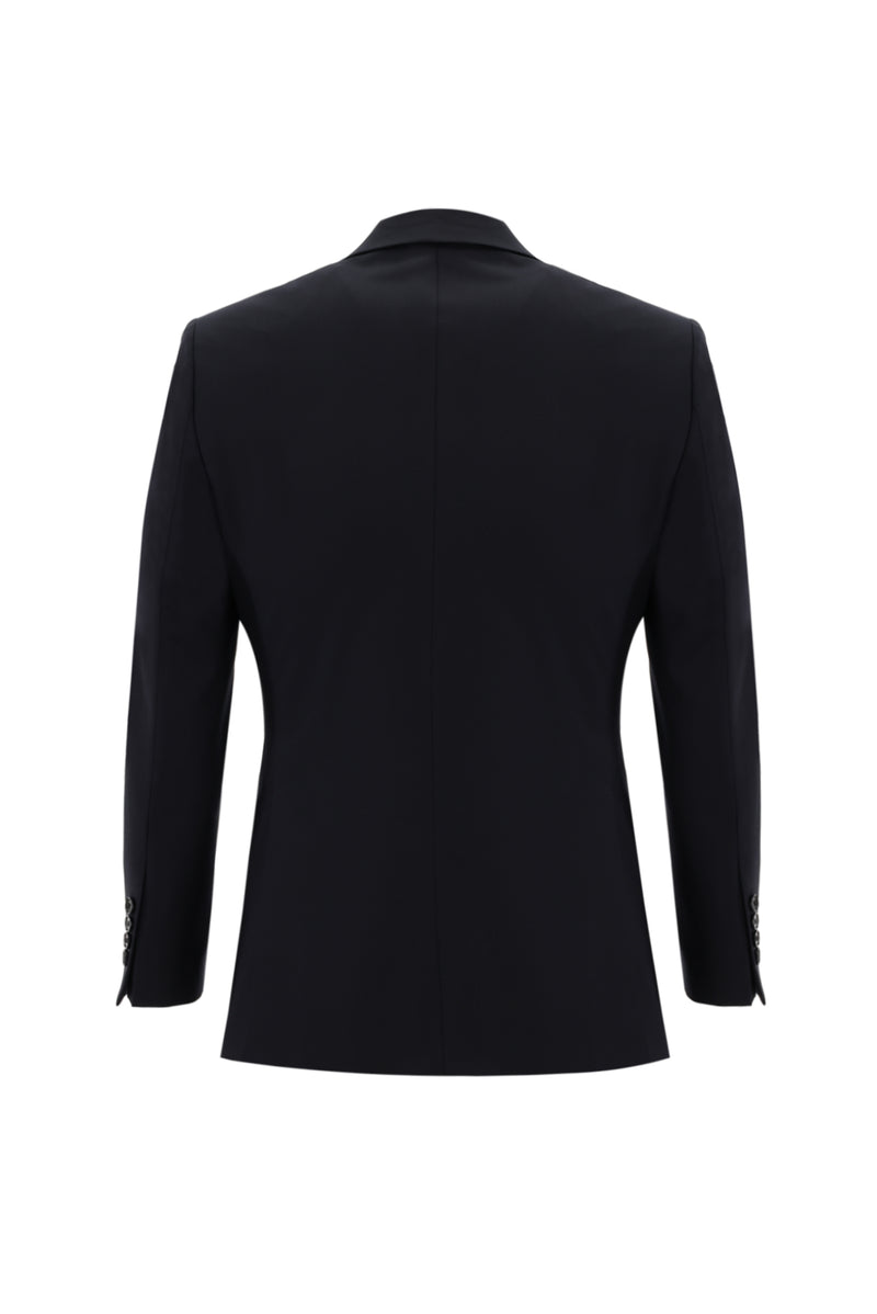 Siyah Lacivert Slim Fit Dar Kesim Yünlü Takım Elbise