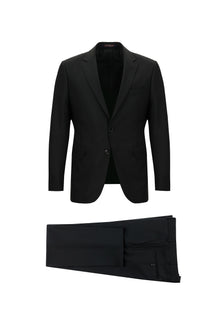 Siyah Super Slim Fit Ekstra Dar Kesim Fit Yünlü Klasik Takım Elbise