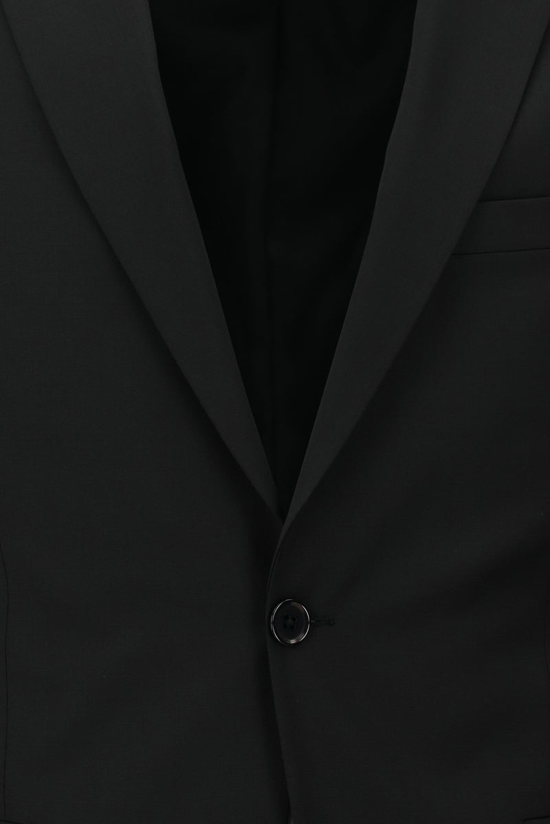 Siyah Super Slim Fit Ekstra Dar Kesim Fit Yünlü Klasik Takım Elbise