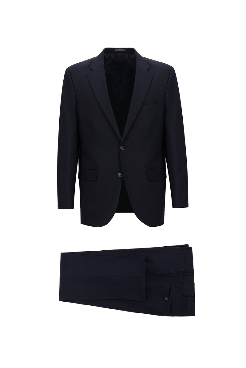 Koyu Lacivert Relaxed Fit Rahat Kesim Yünlü Klasik Takım Elbise