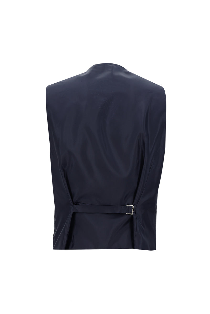 Koyu Lacivert Regular Fit Yünlü Kombinli Yelekli Takım Elbise