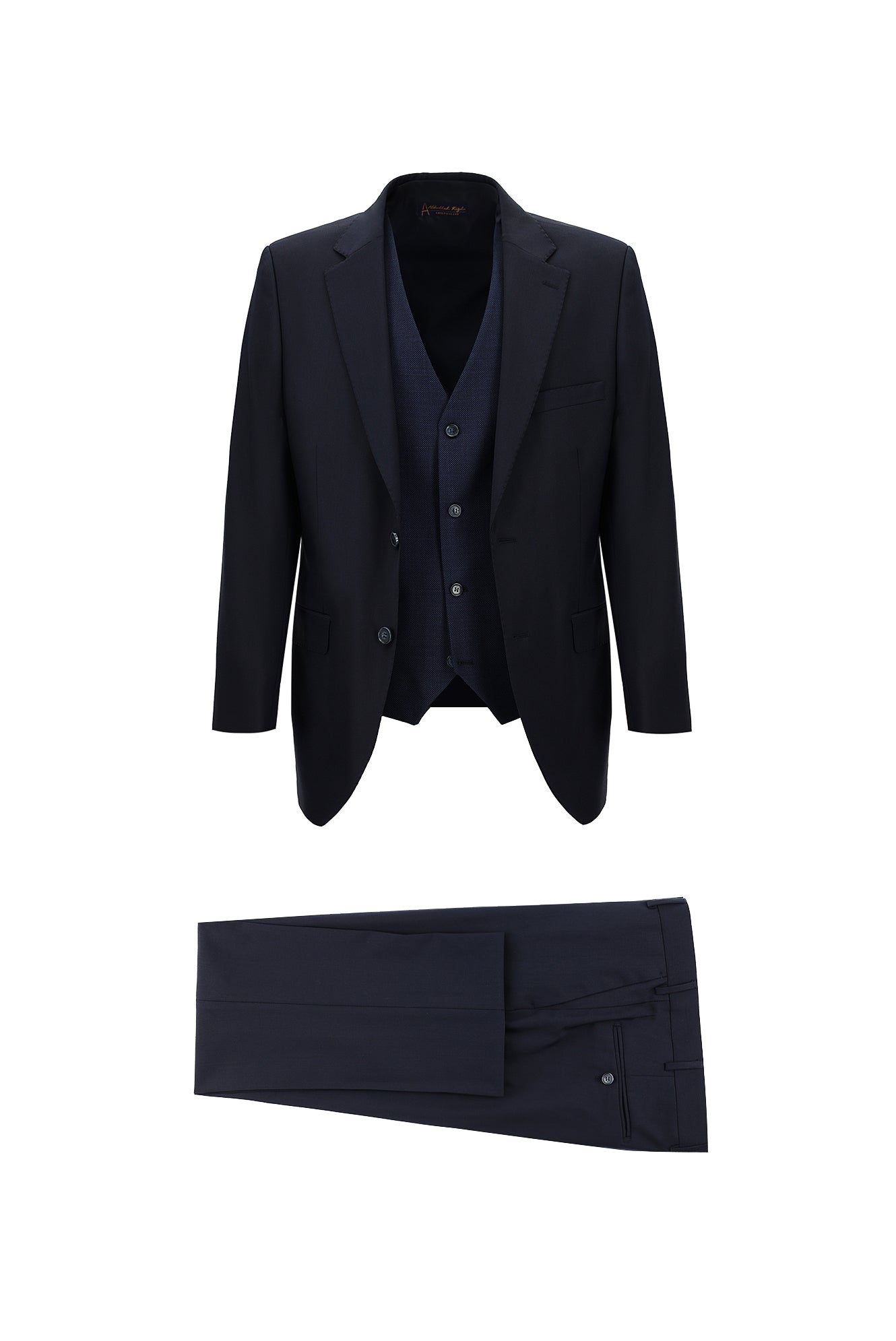 Koyu Lacivert Relaxed Fit Rahat Kesim Yünlü Kombinli Yelekli Takım Elbise