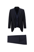 Koyu Lacivert Relaxed Fit Rahat Kesim Yünlü Kombinli Yelekli Takım Elbise