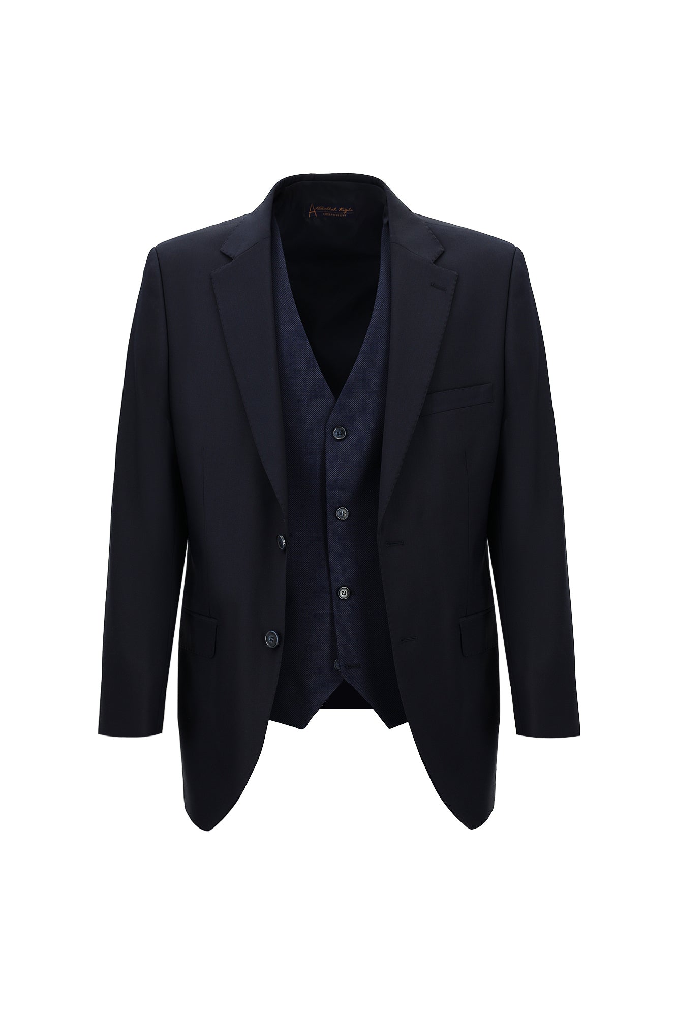 Koyu Lacivert Regular Fit Yünlü Kombinli Yelekli Takım Elbise