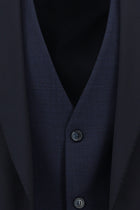 Koyu Lacivert Regular Fit Yünlü Kombinli Yelekli Takım Elbise