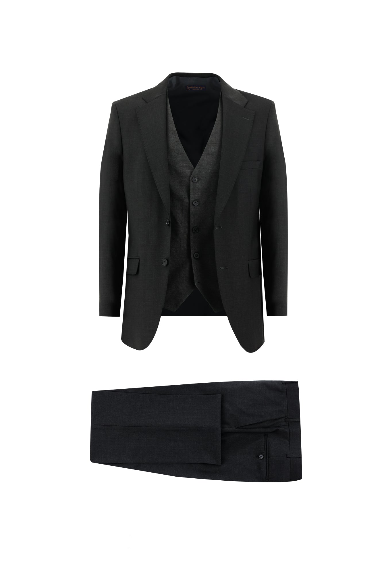 Koyu Antrasit Relaxed Fit Rahat Kesim Yünlü Kombinli Yelekli Takım Elbise