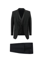 Koyu Antrasit Relaxed Fit Rahat Kesim Yünlü Kombinli Yelekli Takım Elbise