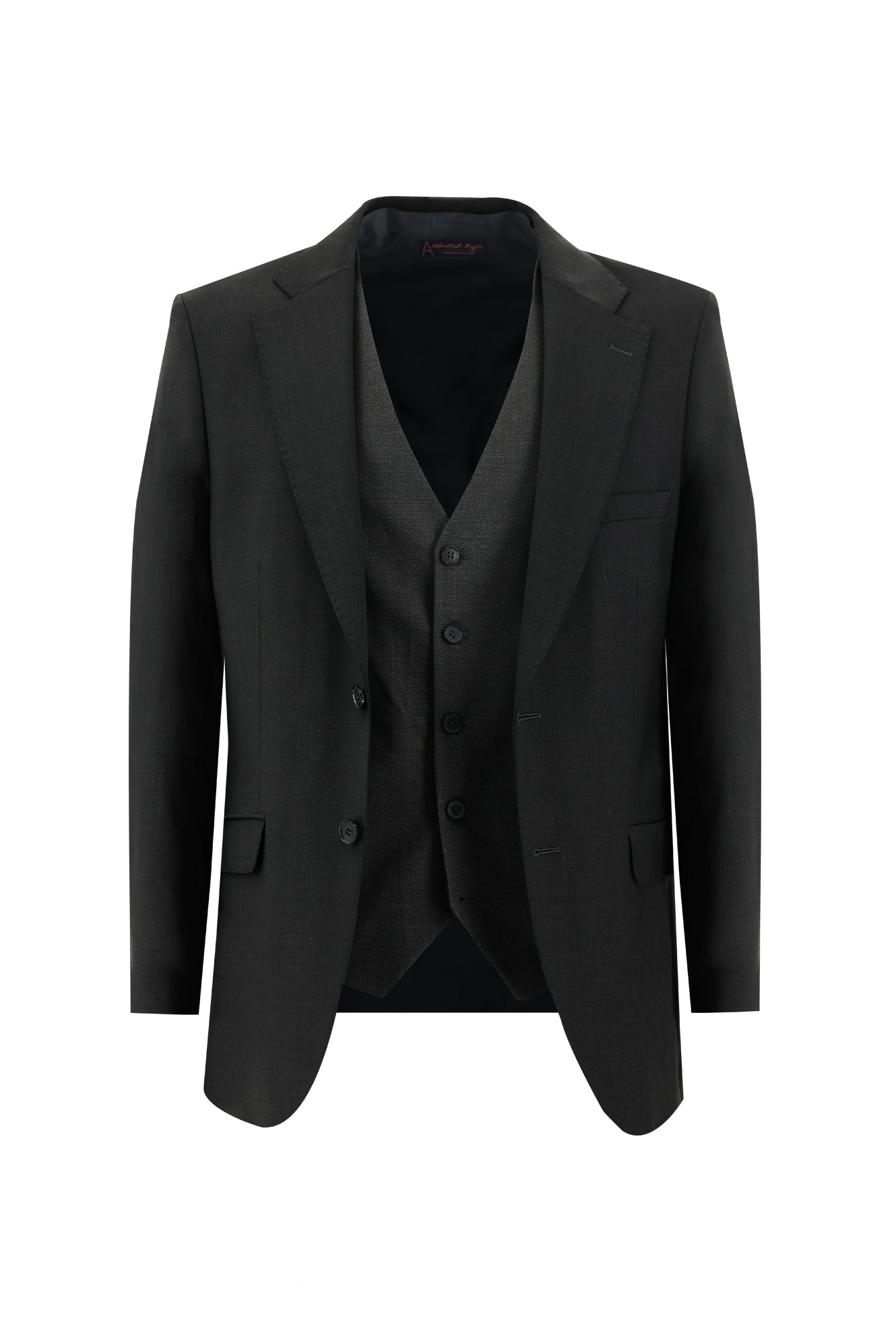 Koyu Antrasit Relaxed Fit Rahat Kesim Yünlü Kombinli Yelekli Takım Elbise