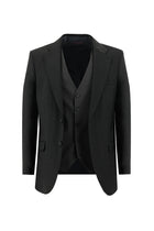 Koyu Antrasit Relaxed Fit Rahat Kesim Yünlü Kombinli Yelekli Takım Elbise