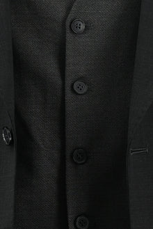 Koyu Antrasit Relaxed Fit Rahat Kesim Yünlü Kombinli Yelekli Takım Elbise