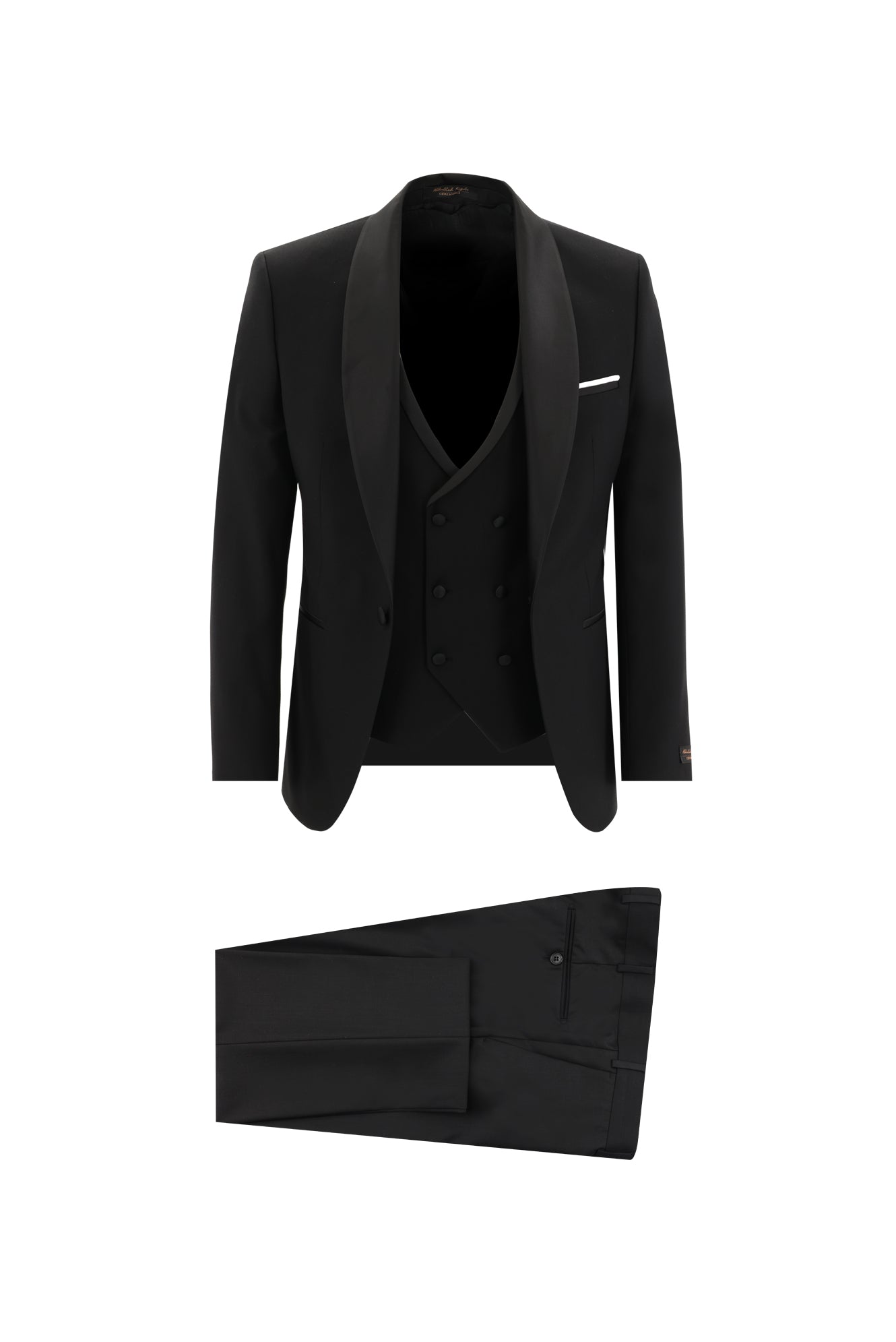 Siyah Slim Fit Dar Kesim Şal Yaka Yelekli Smokin & Damatlık