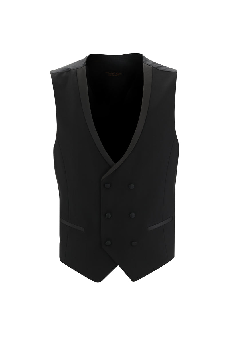 Siyah Slim Fit Dar Kesim Şal Yaka Yelekli Smokin & Damatlık