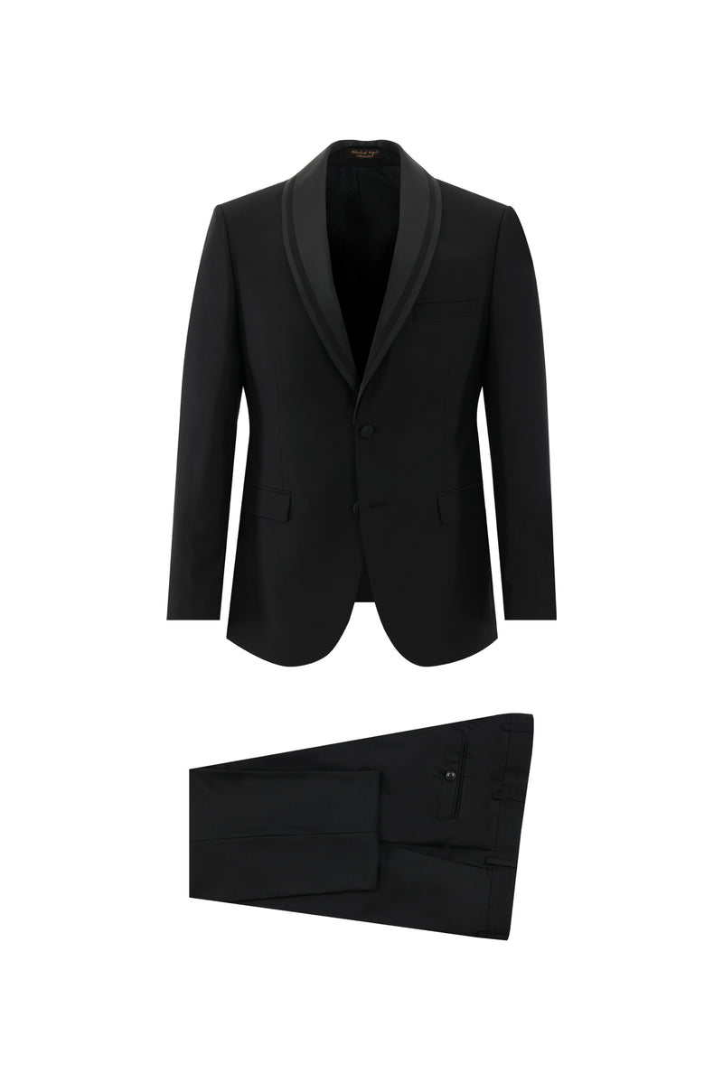Siyah Slim Fit Dar Kesim Şal Yaka Smokin & Damatlık