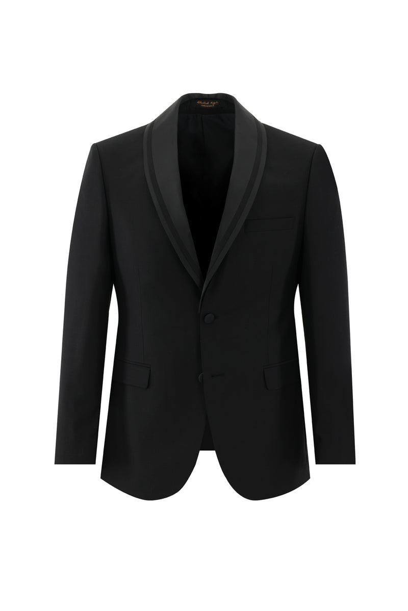 Siyah Slim Fit Dar Kesim Şal Yaka Smokin & Damatlık