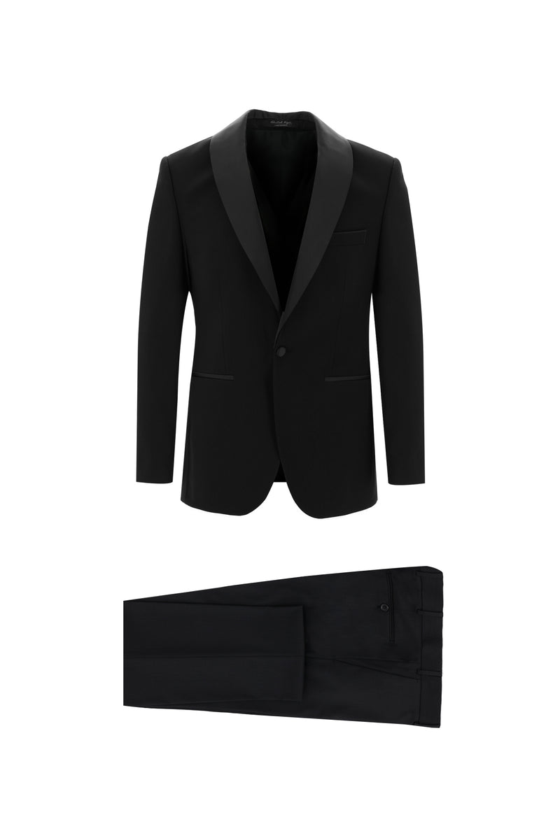 Siyah Slim Fit Dar Kesim Şal Yaka Smokin & Damatlık