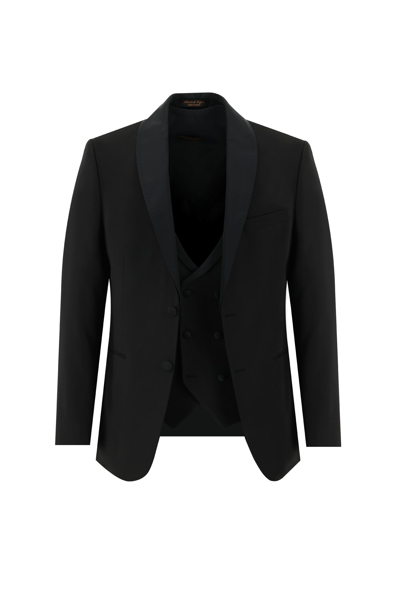 Siyah Slim Fit Dar Kesim Şal Yaka Yelekli Smokin & Damatlık