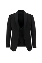 Siyah Slim Fit Dar Kesim Şal Yaka Yelekli Smokin & Damatlık