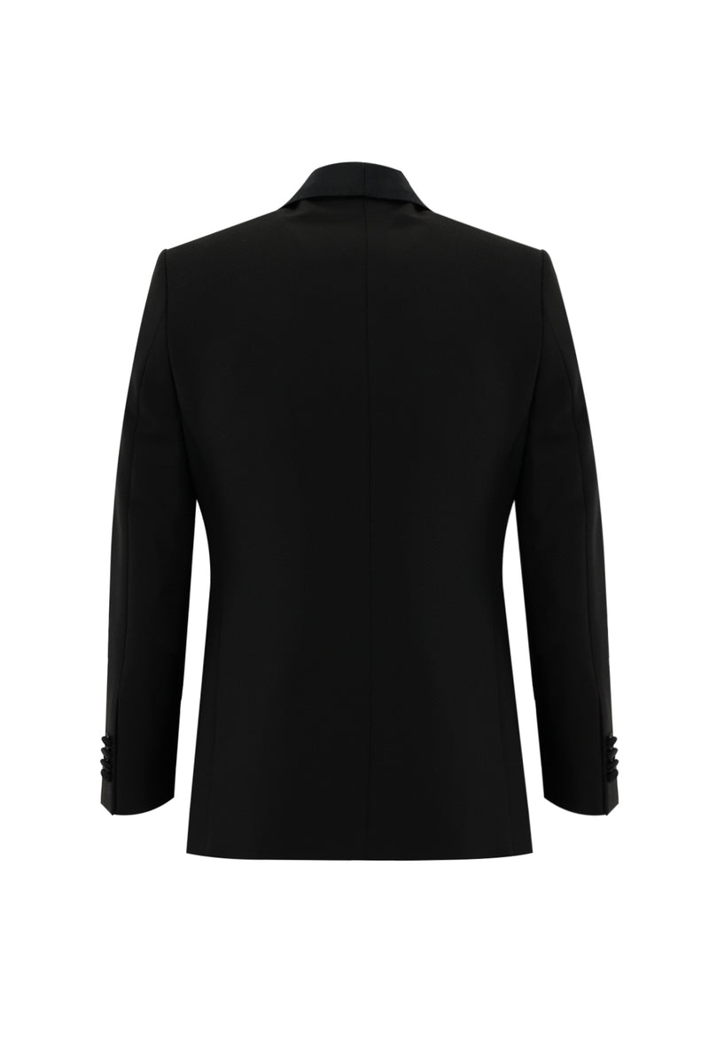 Siyah Slim Fit Dar Kesim Şal Yaka Yelekli Smokin & Damatlık