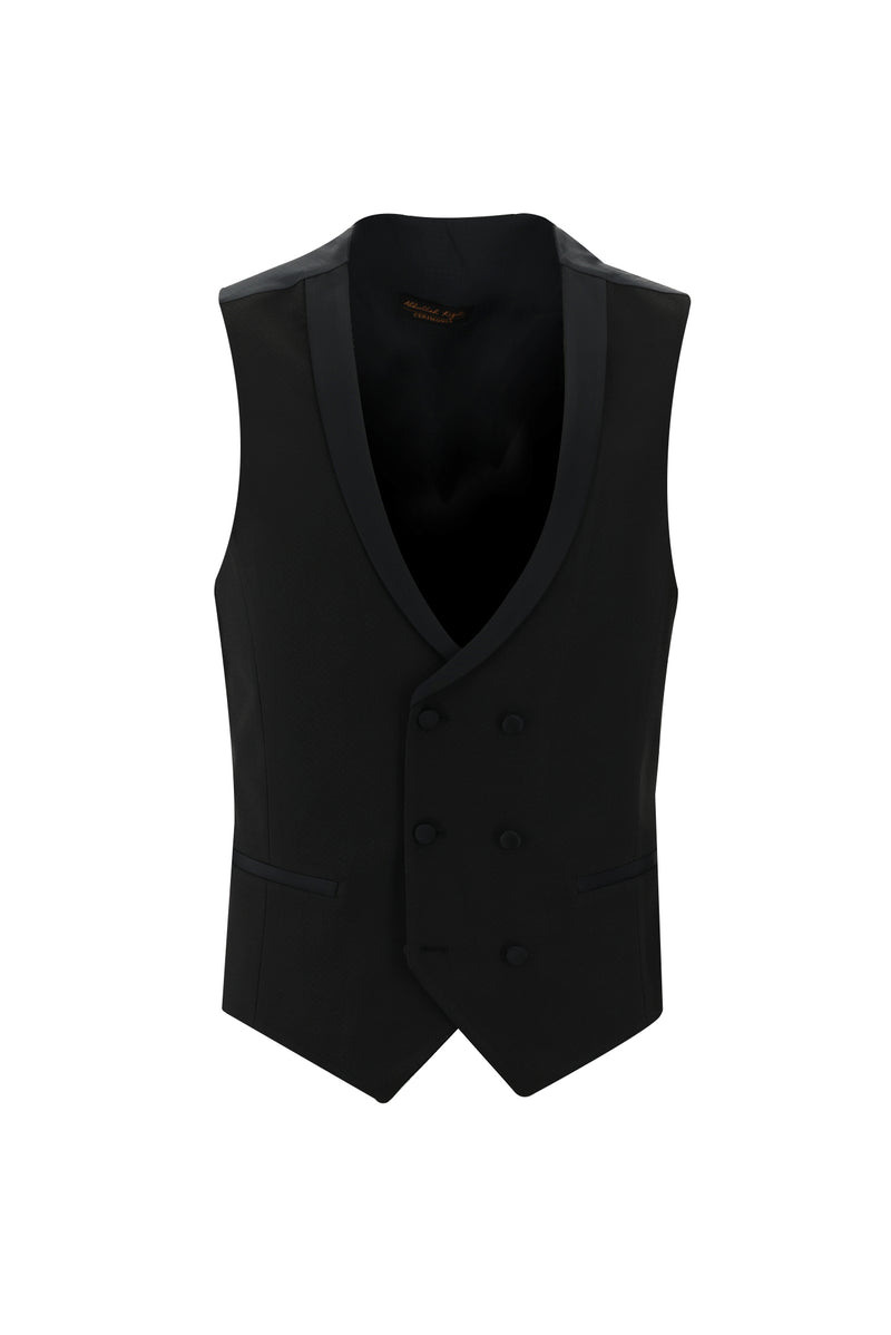 Siyah Slim Fit Dar Kesim Şal Yaka Yelekli Smokin & Damatlık