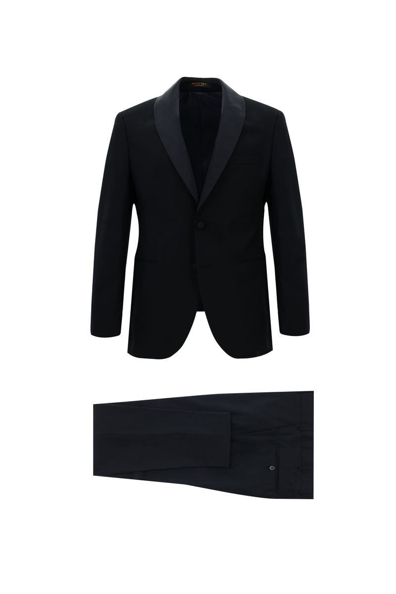 Koyu Lacivert Slim Fit Dar Kesim Şal Yaka Smokin & Damatlık