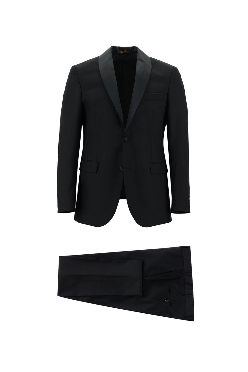 Siyah Slim Fit Dar Kesim Şal Yaka Smokin & Damatlık