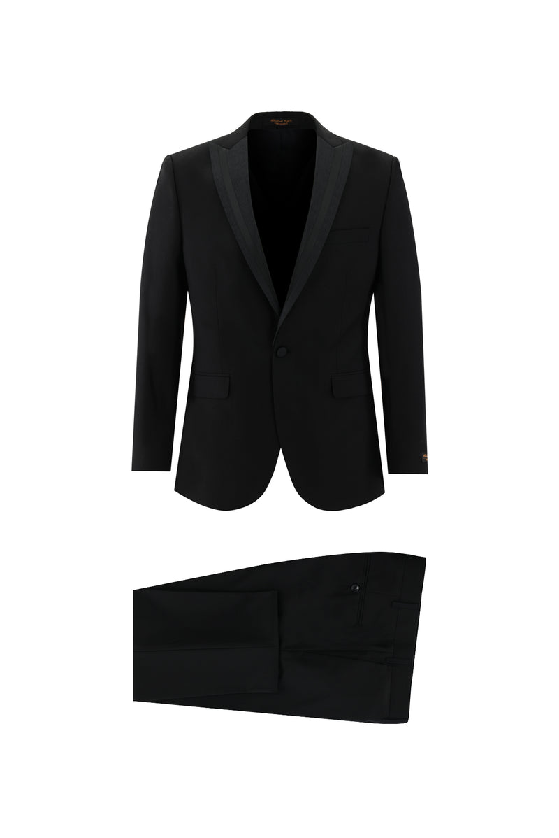 Siyah Slim Fit Dar Kesim Sivri Yaka Smokin & Damatlık