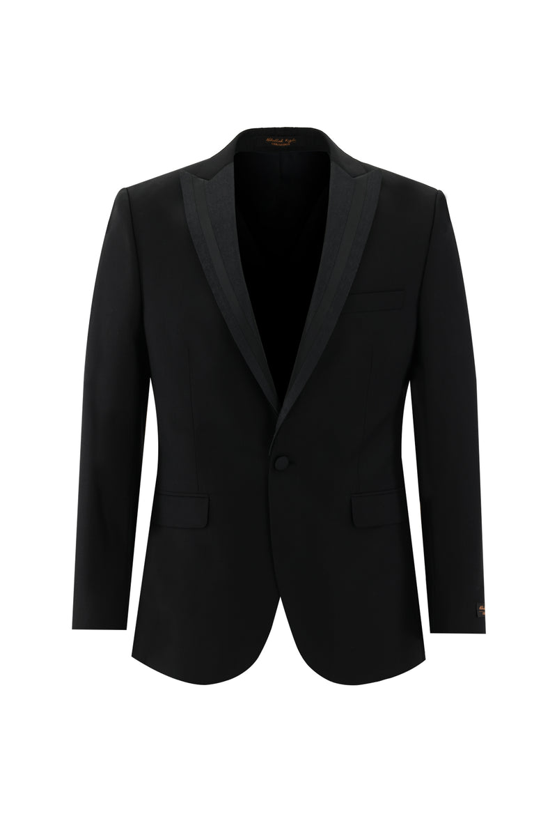 Siyah Slim Fit Dar Kesim Sivri Yaka Smokin & Damatlık