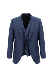 Mavi Slim Fit Dar Kesim Yünlü Kombinli Yelekli Takım Elbise