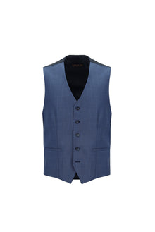 Mavi Slim Fit Dar Kesim Yünlü Kombinli Yelekli Takım Elbise