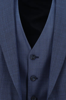 Mavi Slim Fit Dar Kesim Yünlü Kombinli Yelekli Takım Elbise