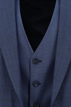 Mavi Slim Fit Dar Kesim Yünlü Kombinli Yelekli Takım Elbise